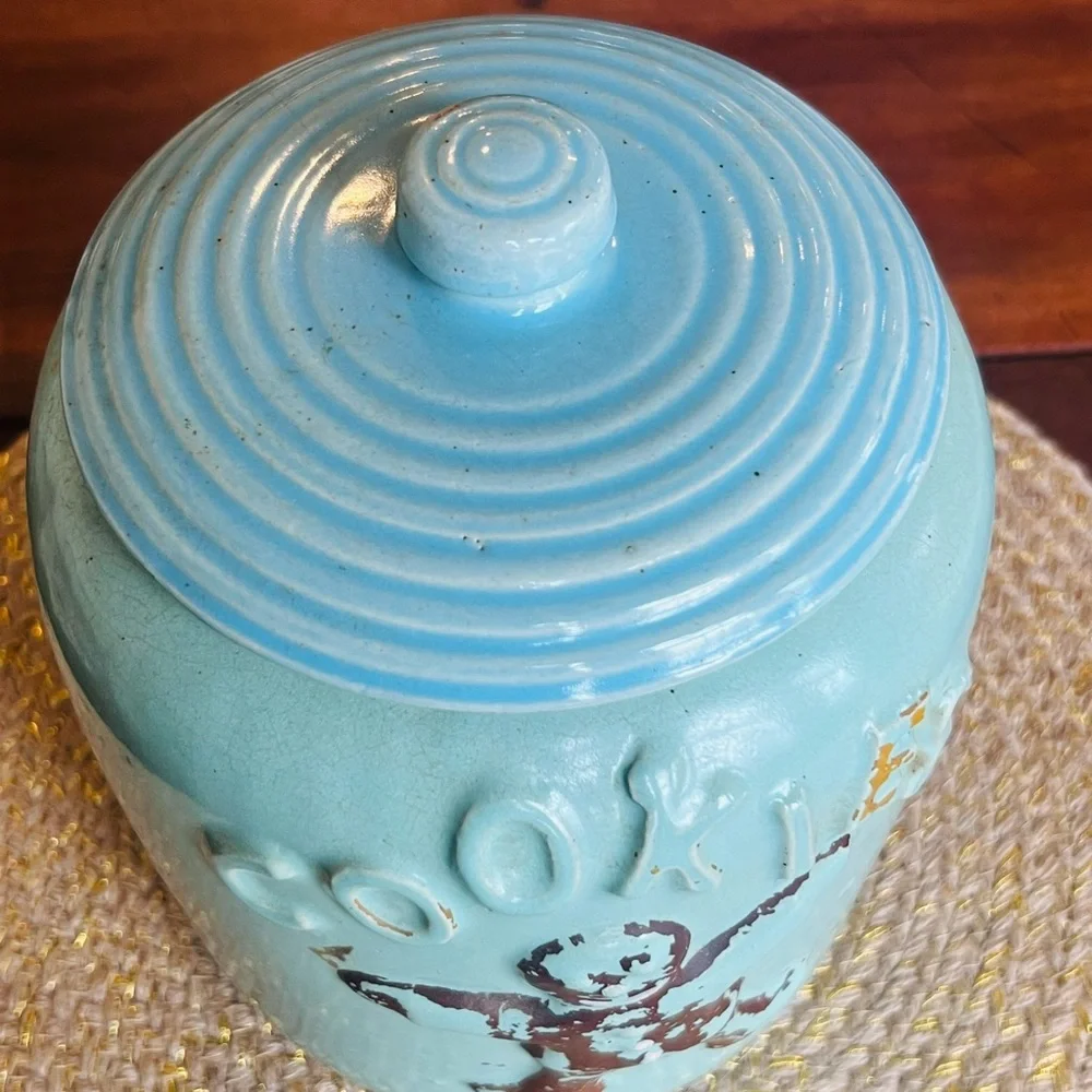 McCoy Pottery Vintage Blue Cookie Jar w Lid Gingerbread Man